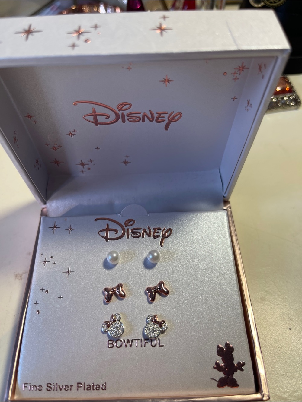 Disney “Bowtiful” fine silver plated stud earrings set of 3 - New in Box